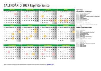 Calendário 2027 Espírito Santo